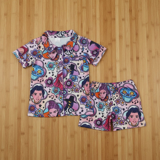 kpop button down shorts pajama set