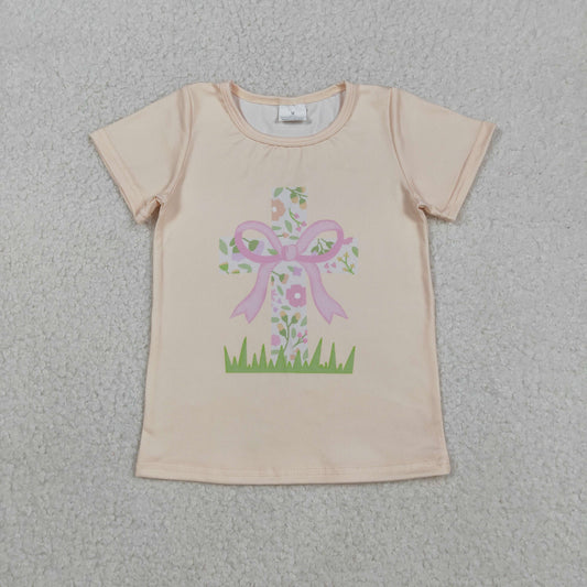 easter floral cross pattern girl tee