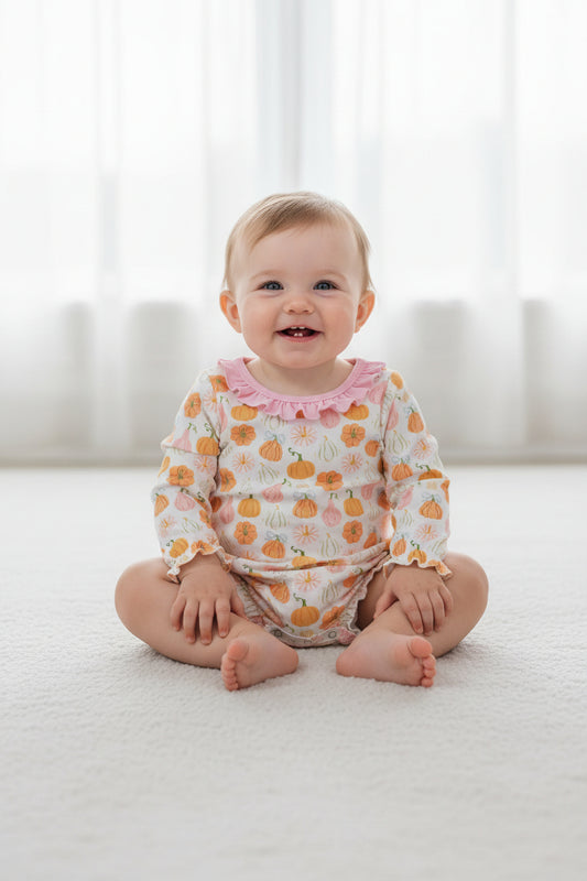 LR3098  long sleeve fall pumpkin girl romper