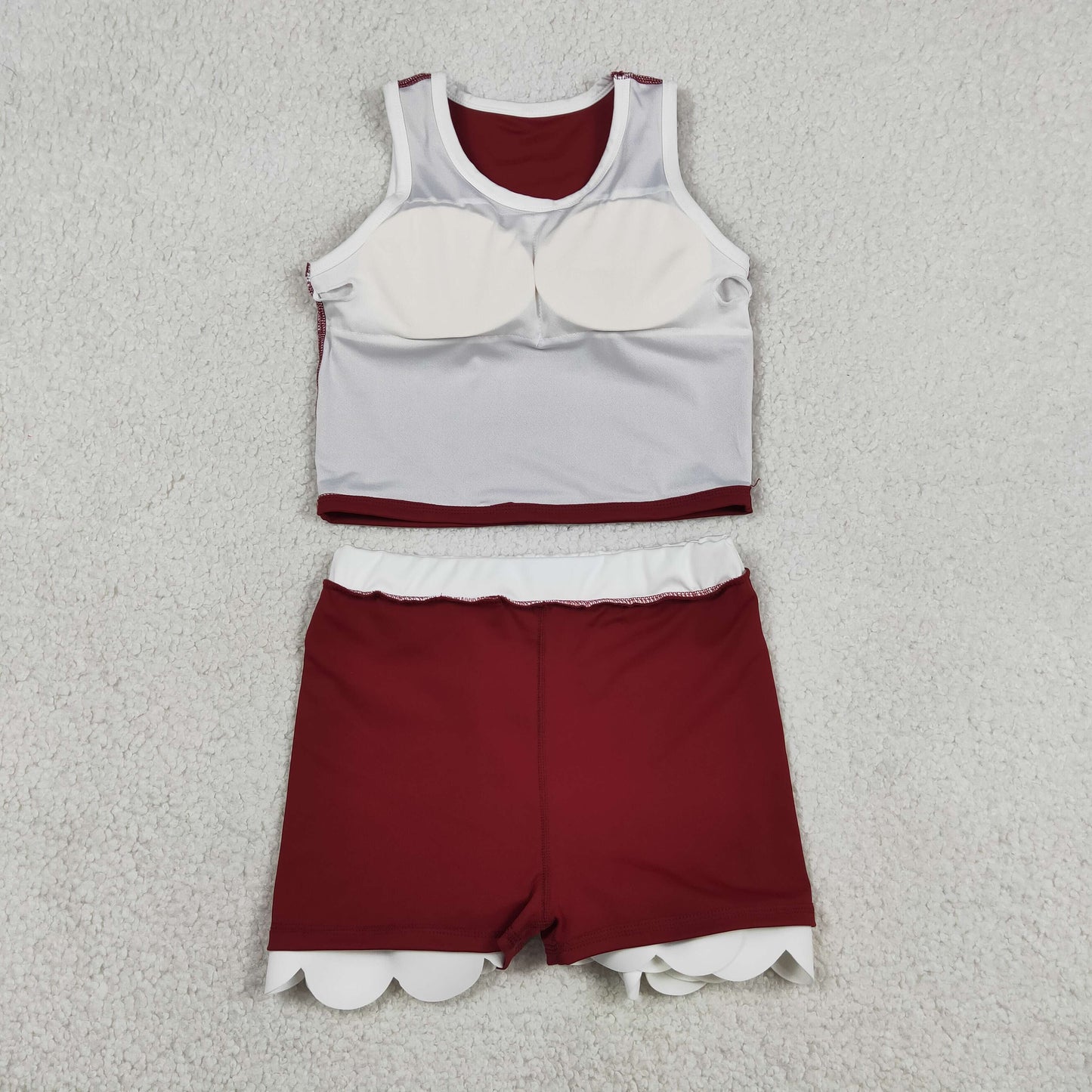 solid maroon white scallop athletic skort outfit girls clothes