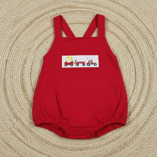 SR2849 strap target embroidery bubble romper baby boy clothes