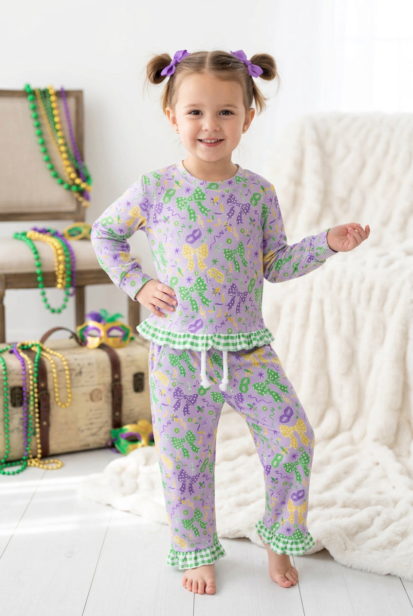 mardi gras coquette outfit with ruffle trim