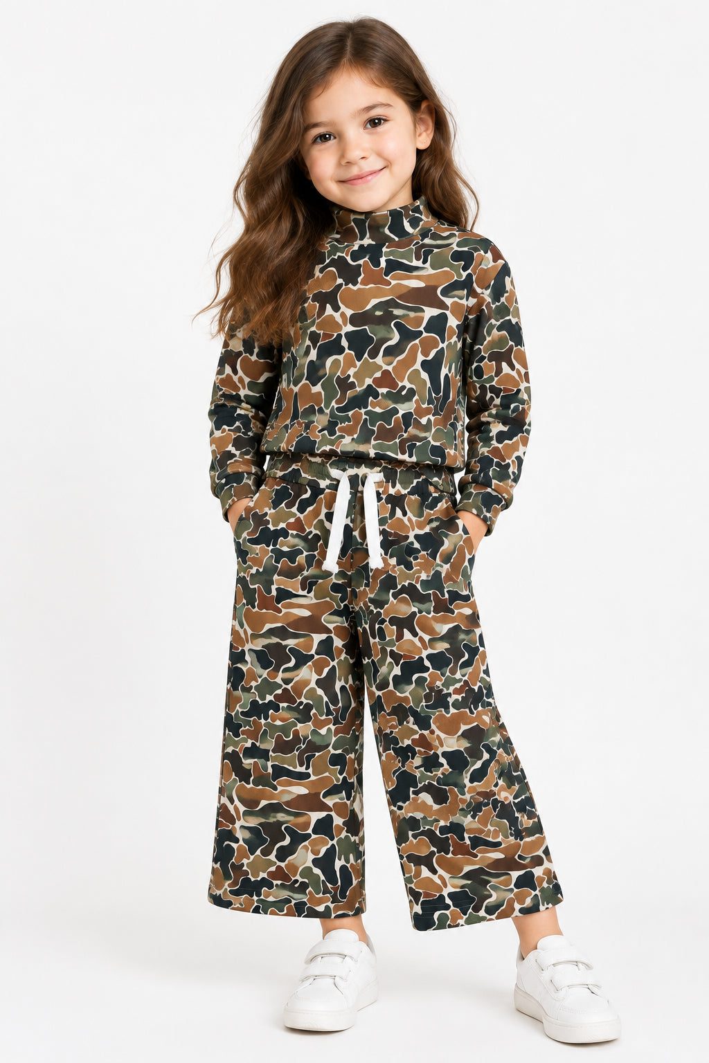camo sweatershirt wide leg pants set yoga outfit girl clothing