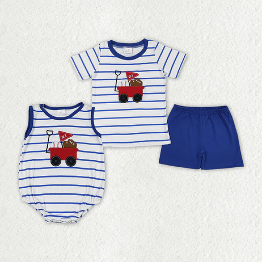 Match Baby Boys Blue Stripes Baseball Shirts Shorts Rompers Clothes Sets D 3.27