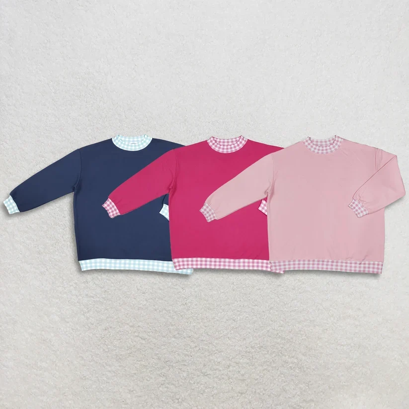 Adult long sleeve cotton gingham sweatshirt