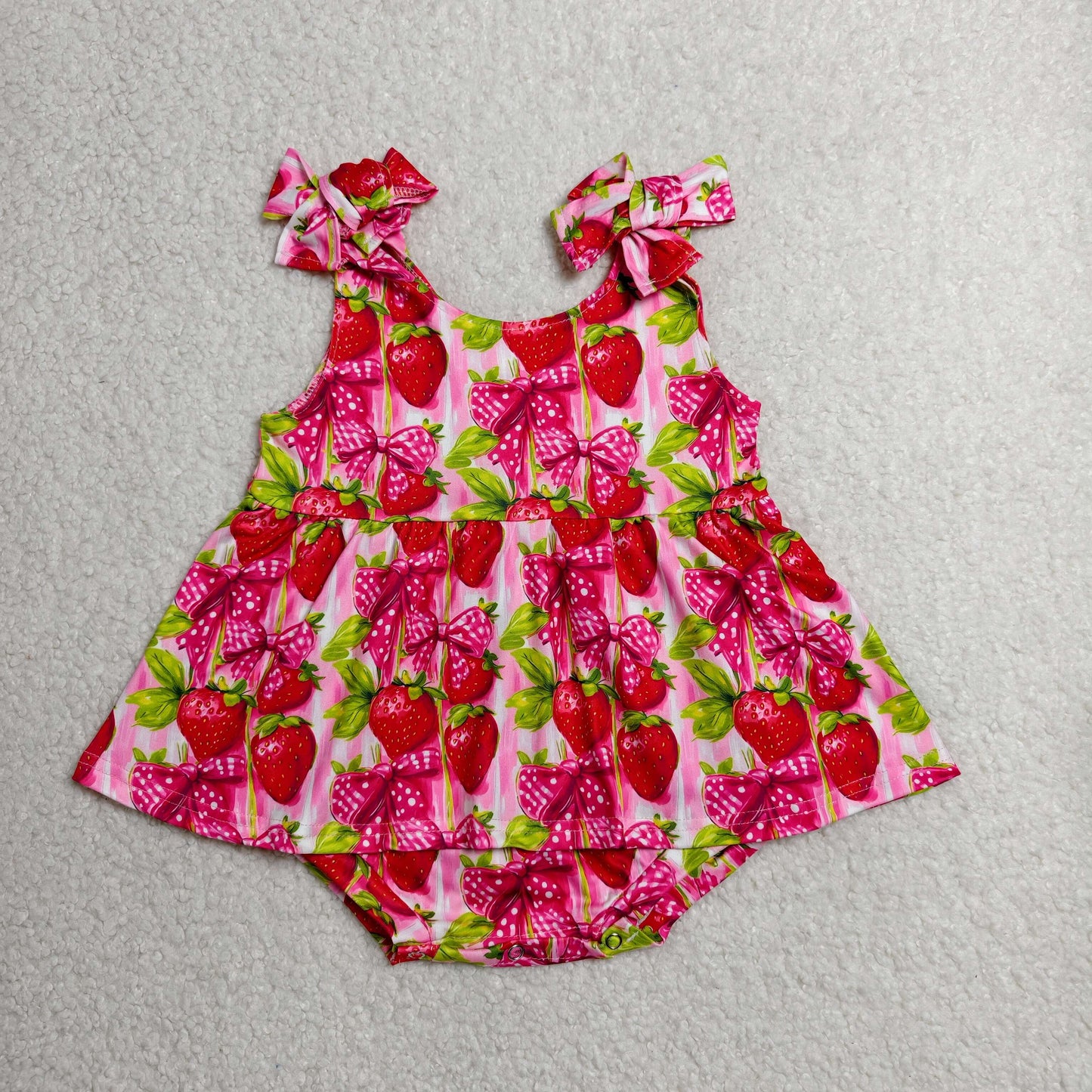 strap strawberry bow playwear romper
