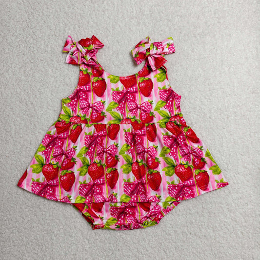 strap strawberry bow playwear romper