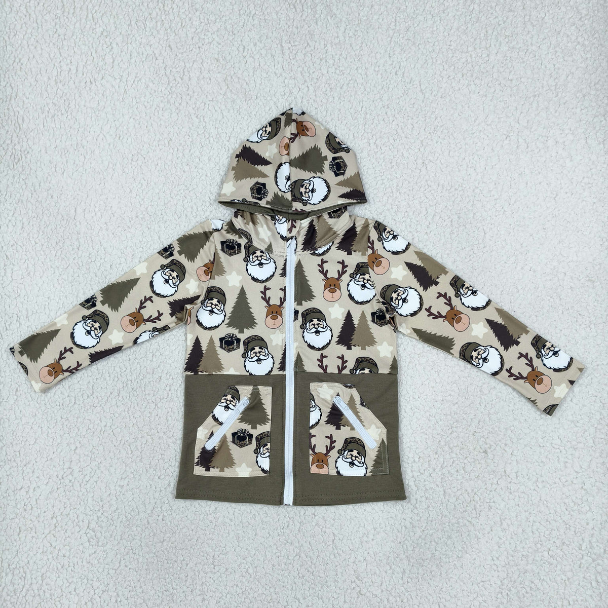 BT1328 baby boys Christmas Santa tree zipper hooded coat top