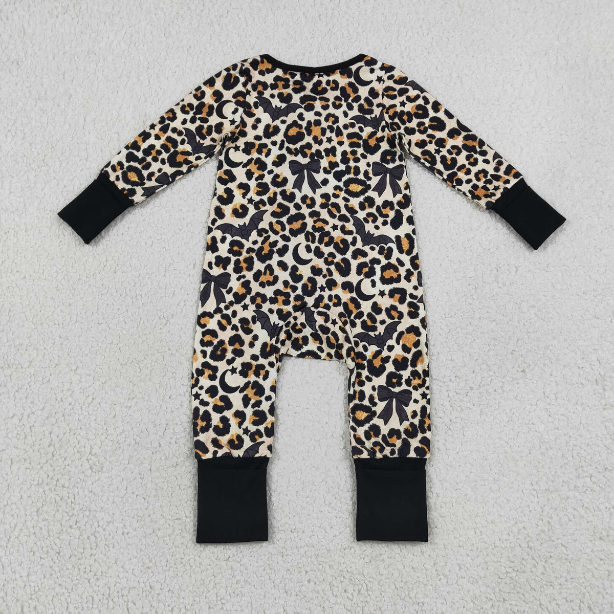 leopard with black bow bat moon girl sleeper PJ