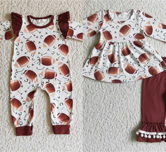 Match Baby girls baseball brown ruffle fall pants clothes sets romper  D 3.27