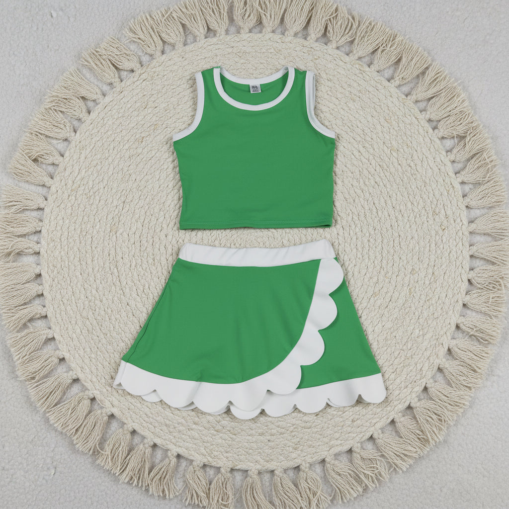 solid green white scallop athletic skort outfit girls clothes