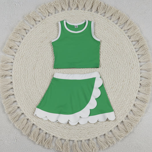 solid green white scallop athletic skort outfit girls clothes
