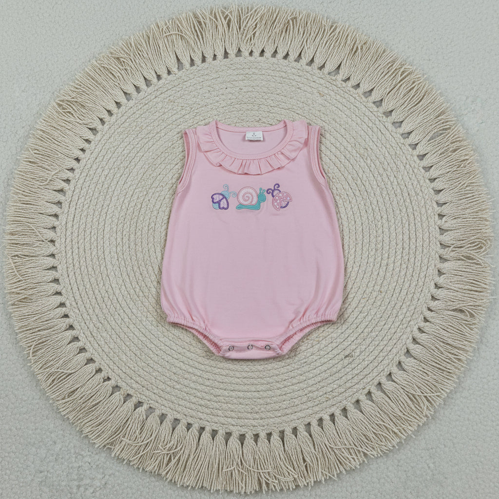SR4037 pink critter crawlers embroidery bubble romper baby clothes