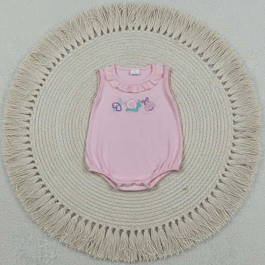SR4037 pink critter crawlers embroidery bubble romper baby clothes