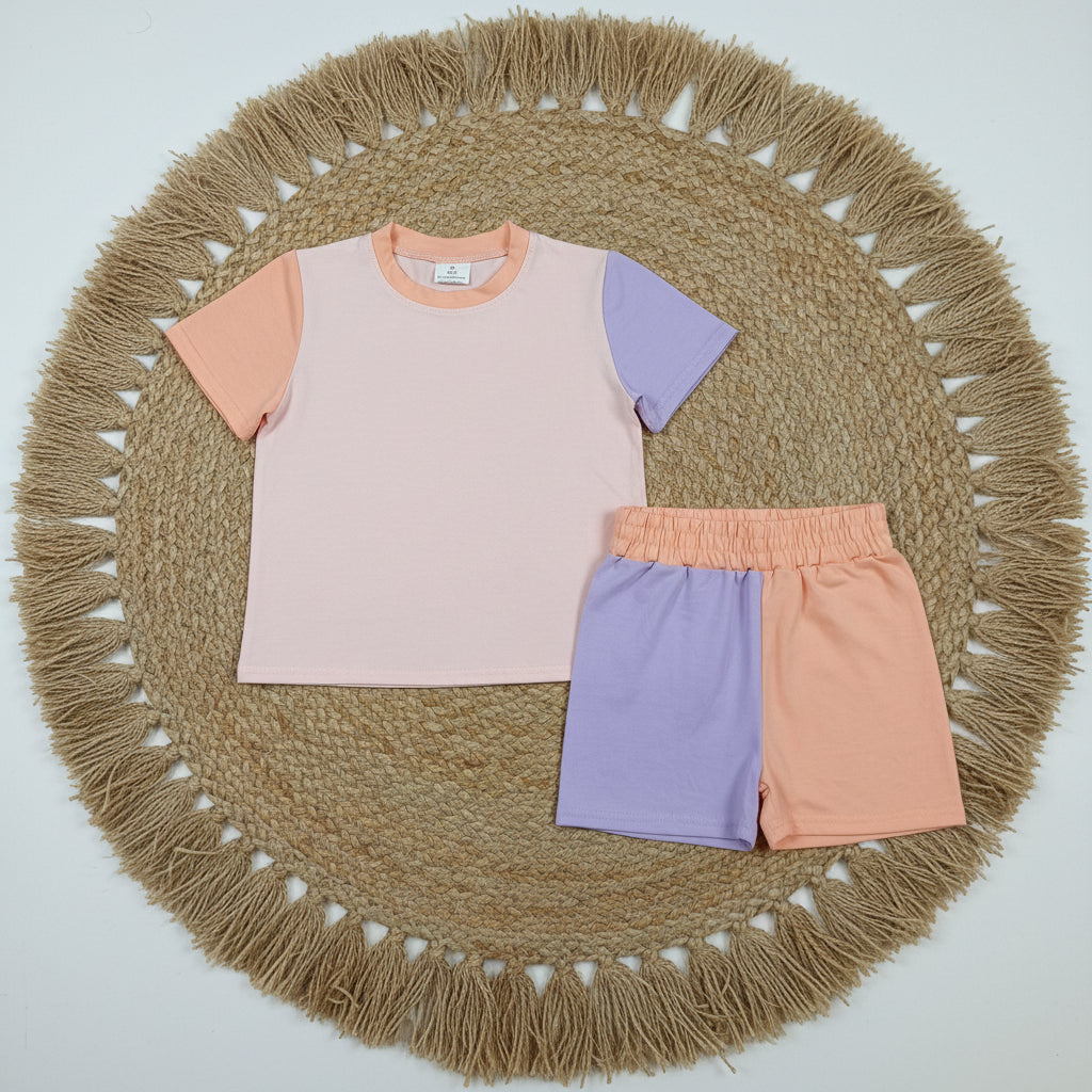 cotton colorful girl shorts set summer girl clothing