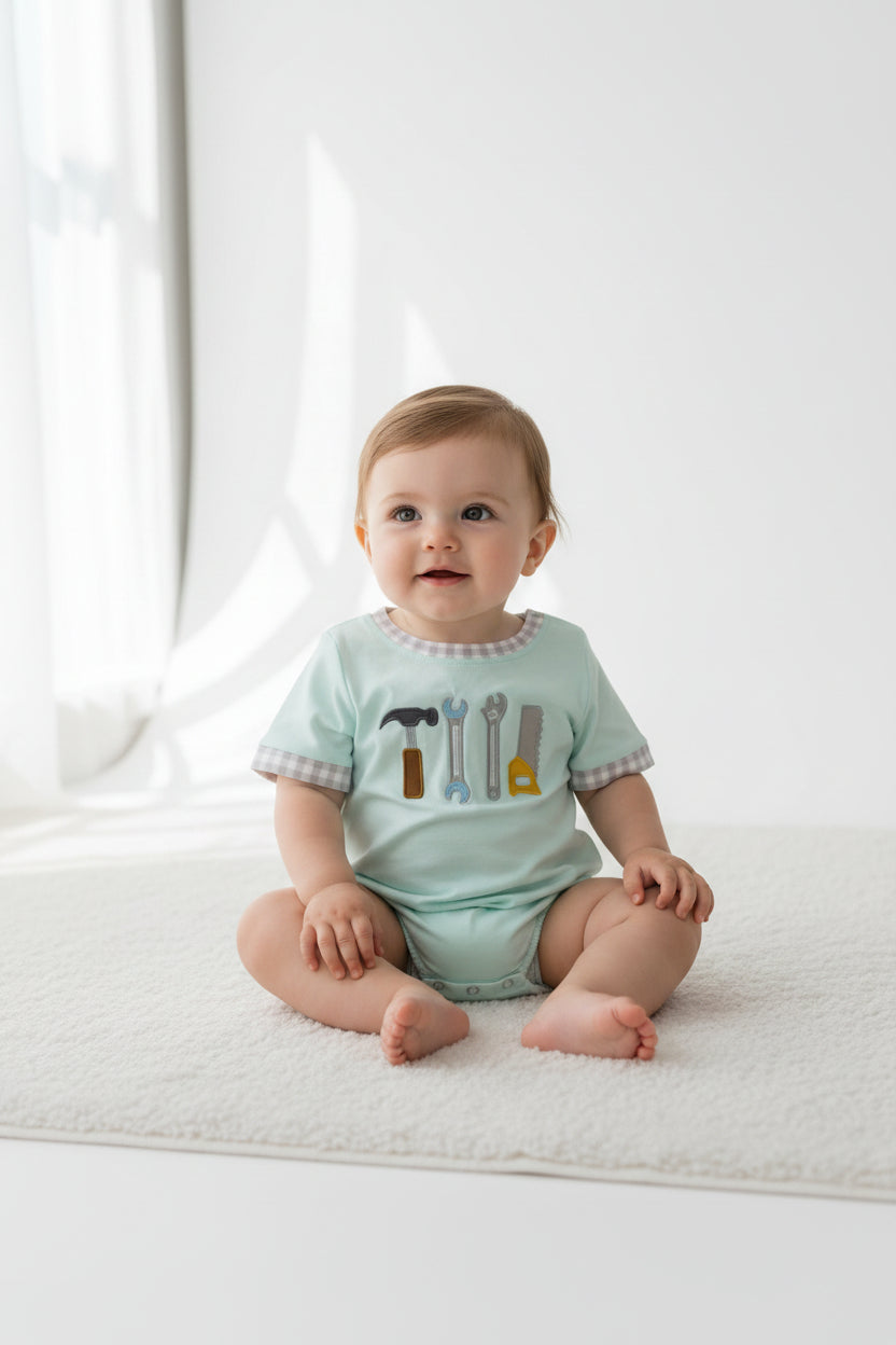 SR3541 tools embroidery romper baby boy clothes
