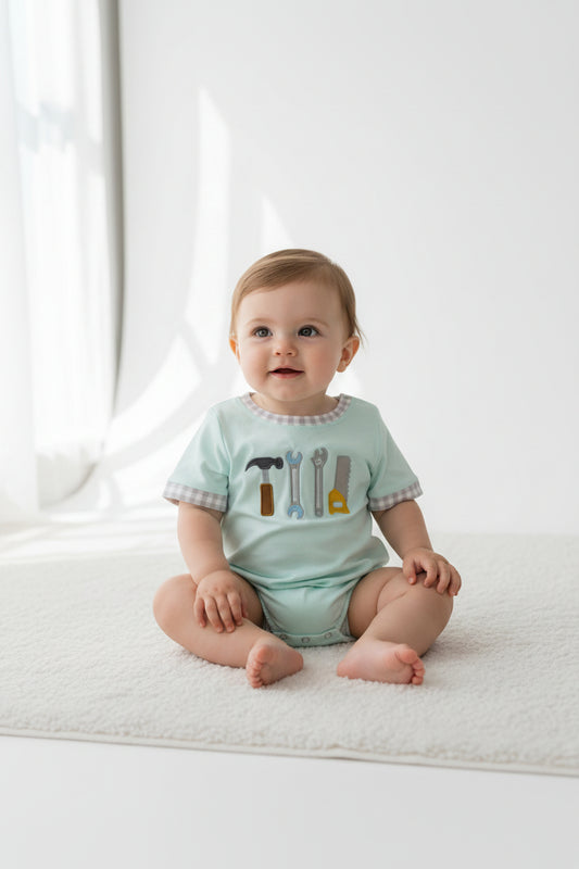 SR3541 tools embroidery romper baby boy clothes