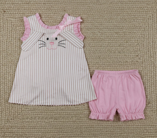 pink rabbit embroidery girl shorts set easter clothes