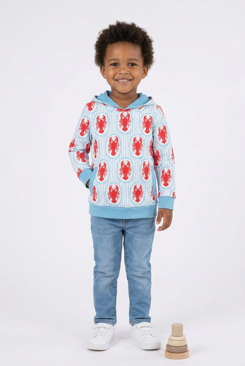 blue crawfish print kids hooded
