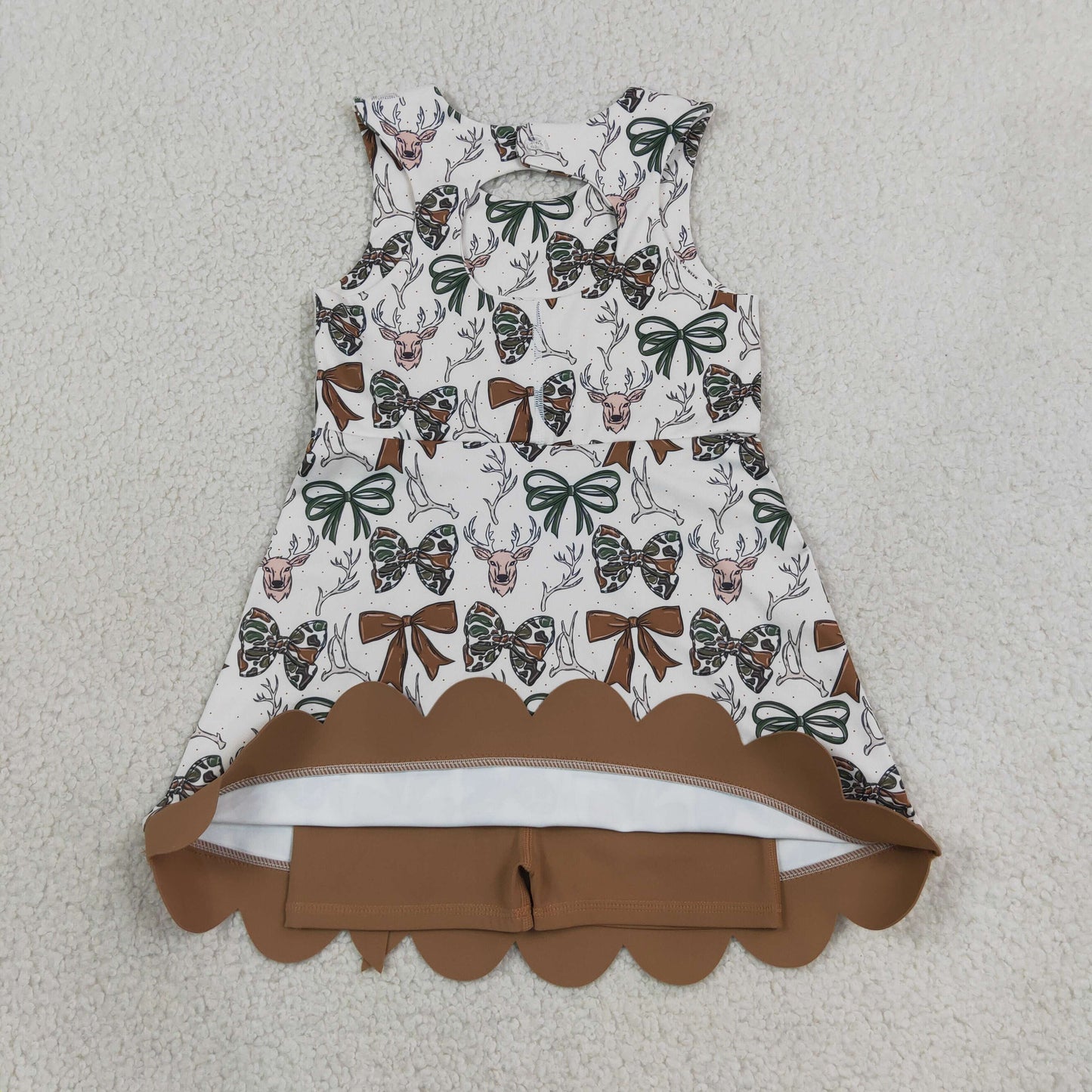 camo coquette bow deer print athletic scallop dress