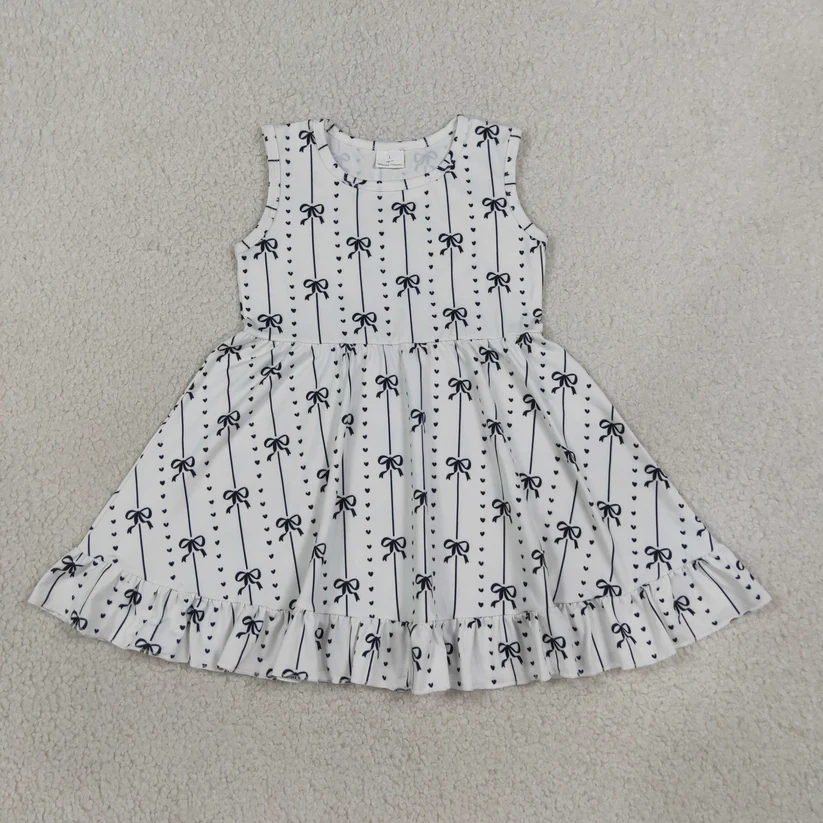 sleeveless black bow twirl dress summer kids dresses