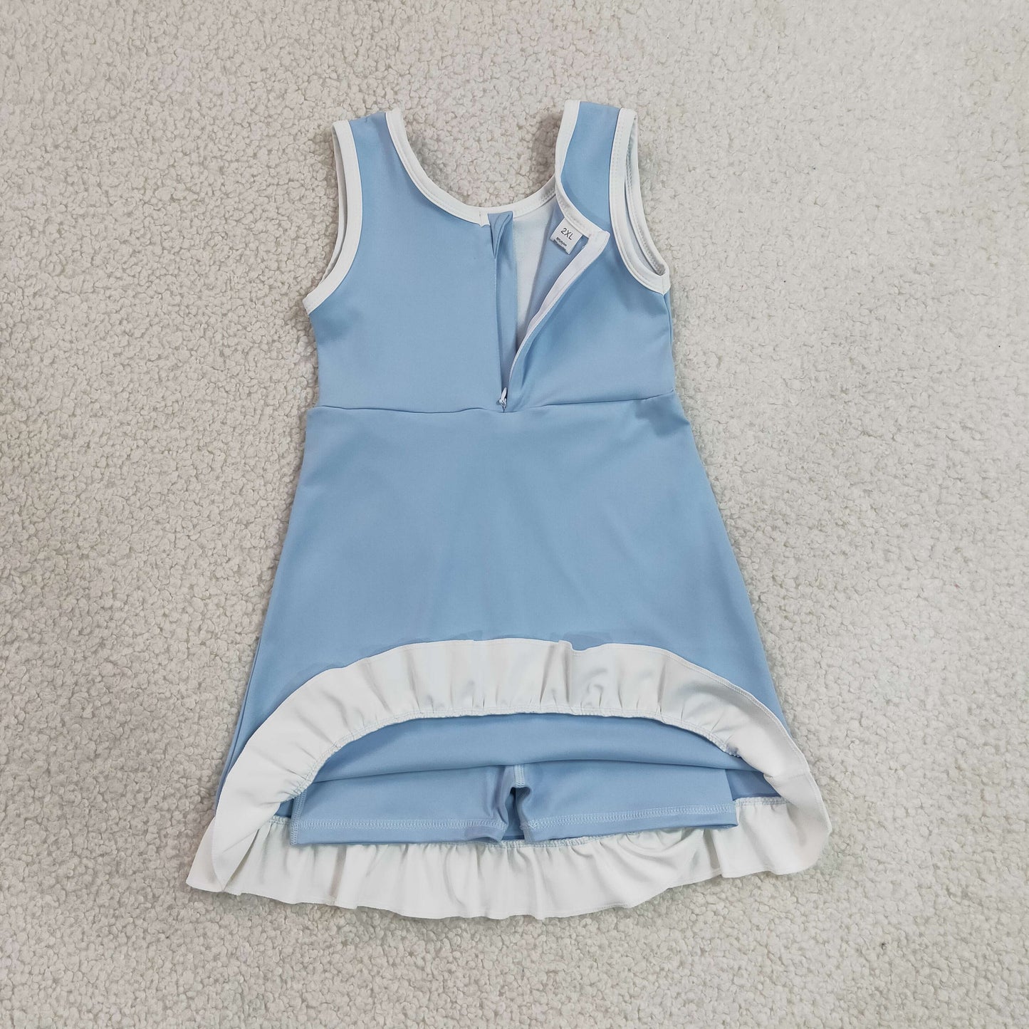 solid blue and white ruffle athletic dress