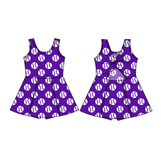 Custom order Kelsey dark purple girls athletic dress with baseballs