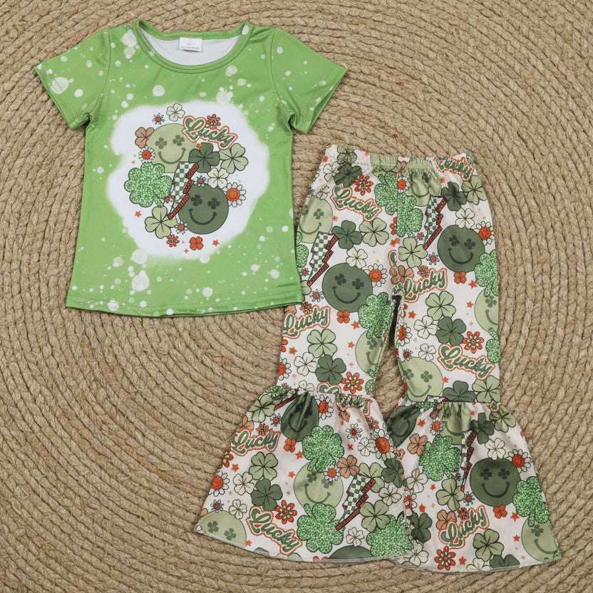green lucky smile bell bottom outfit