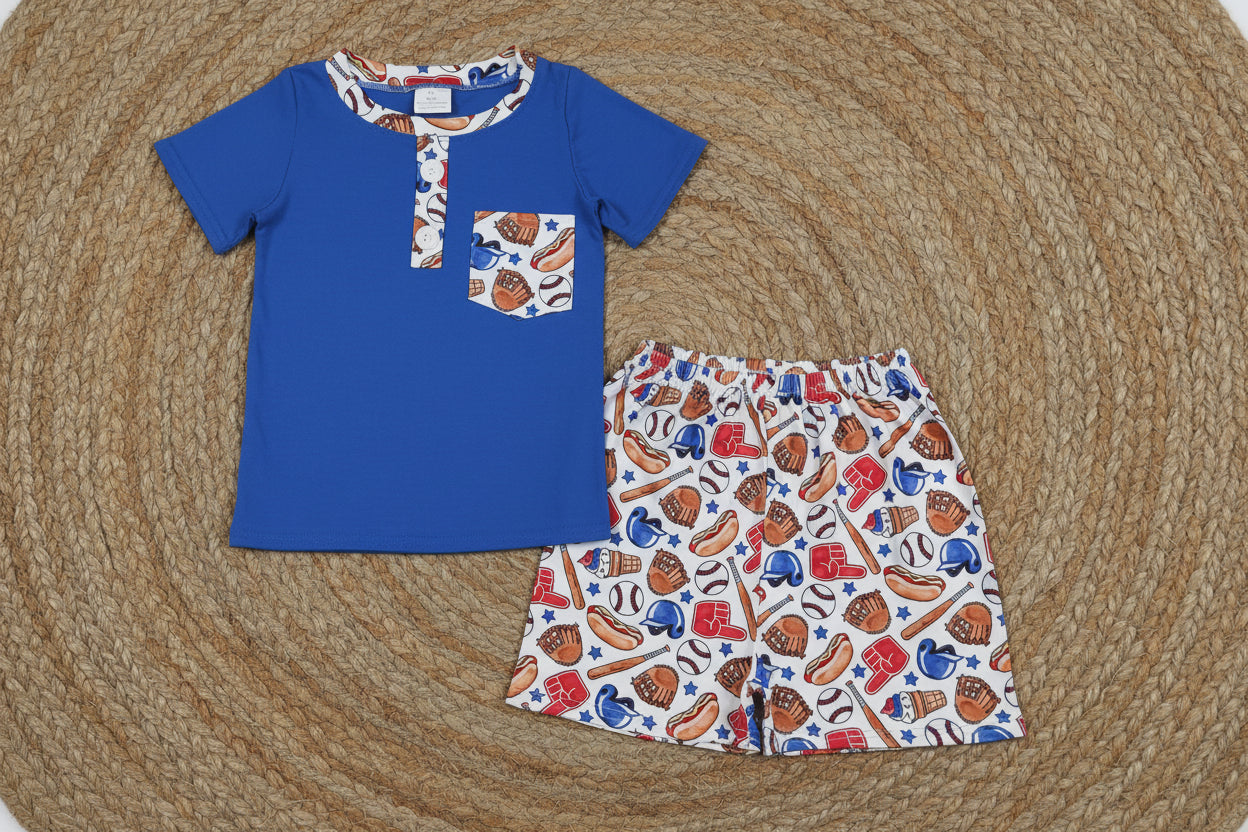 BSSO1922 baseball cookout shorts set kids clothing