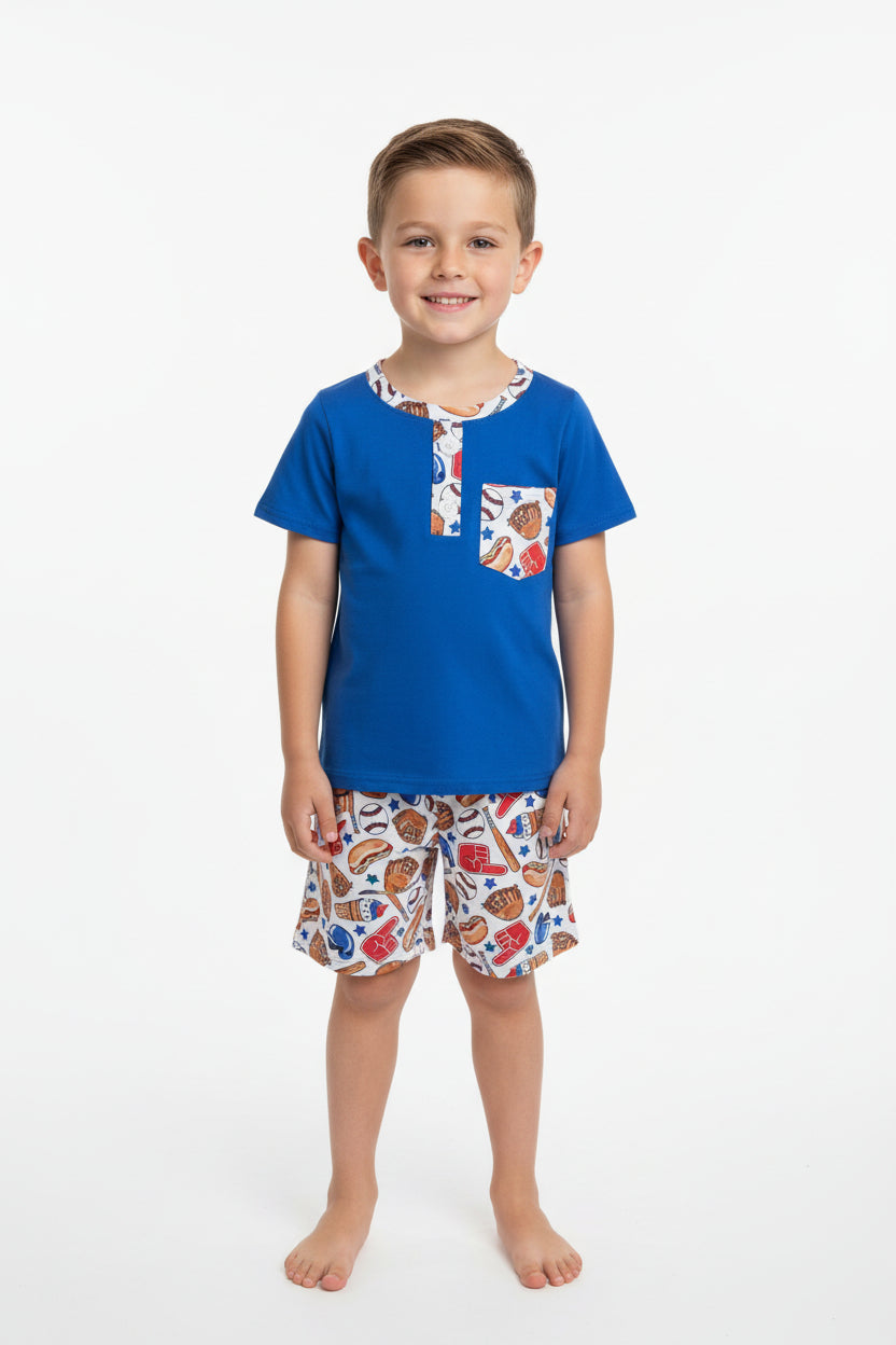 BSSO1922 baseball cookout shorts set kids clothing