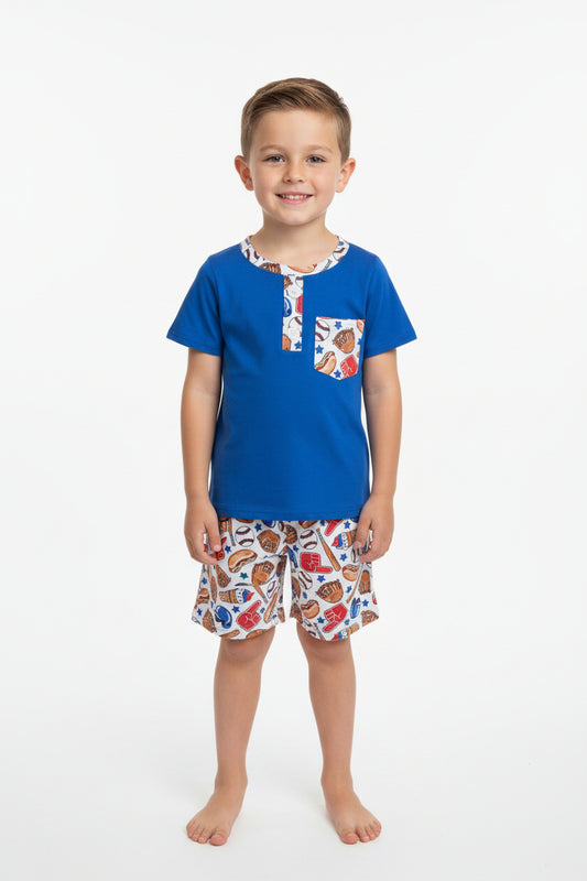 BSSO1922 baseball cookout shorts set kids clothing