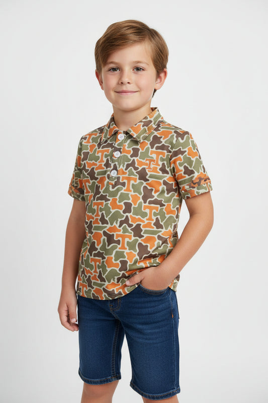 team T camo button polo t-shirt boy clothing