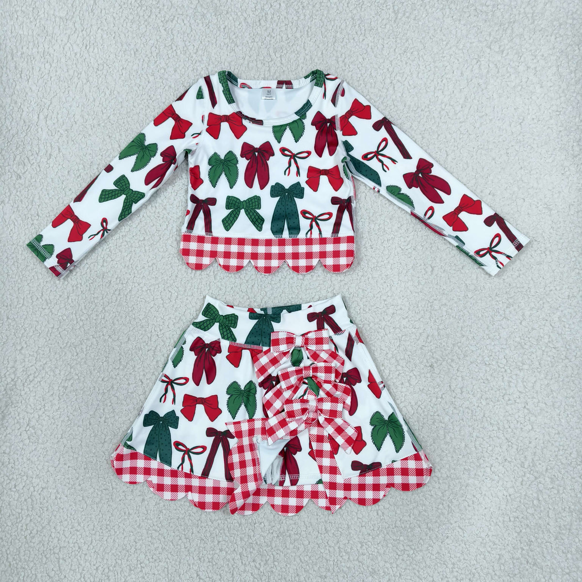 red green coquette print scallop athletic skort outfit Christmas clothing
