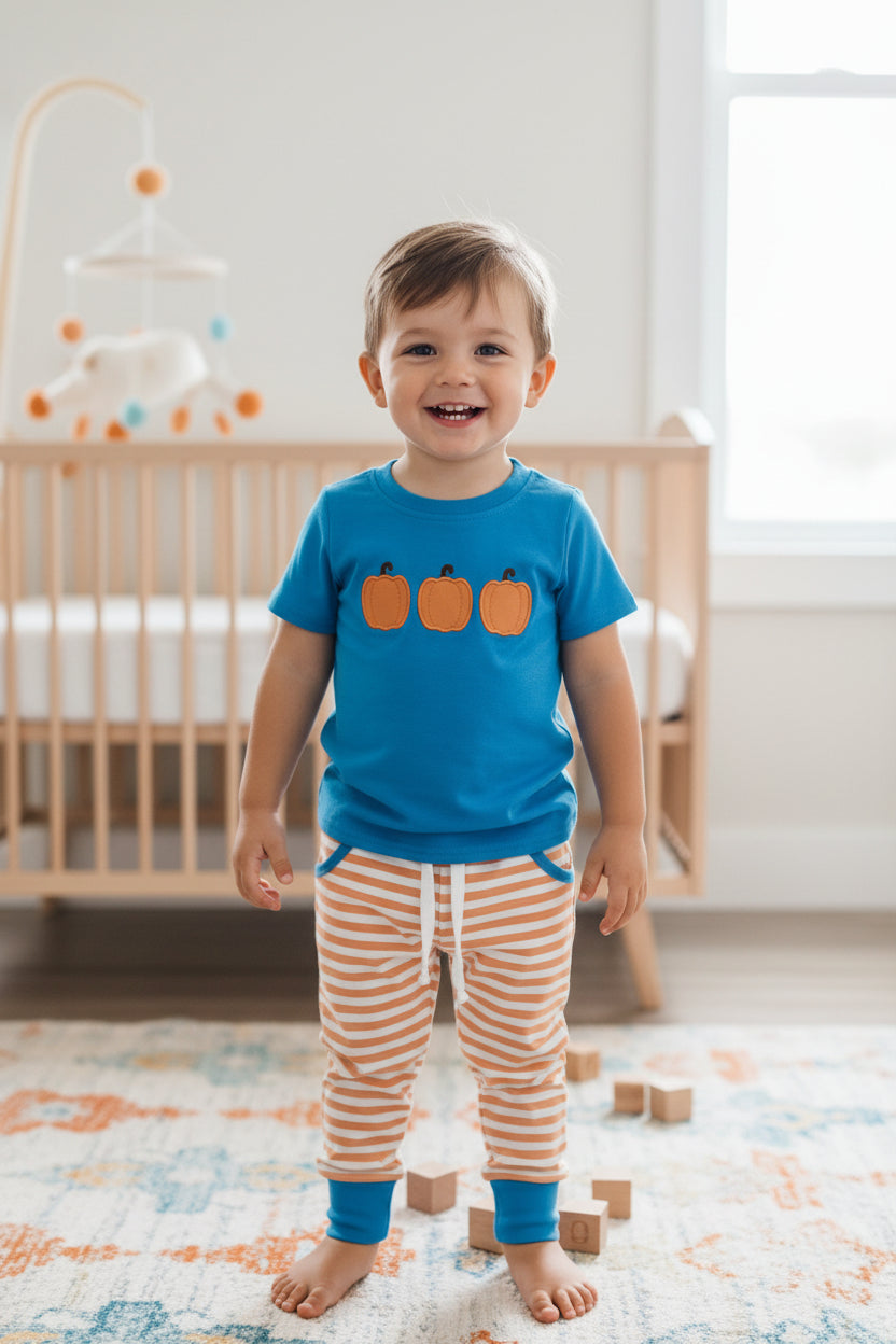 embroidery pumpkin jogger set boys clothes set