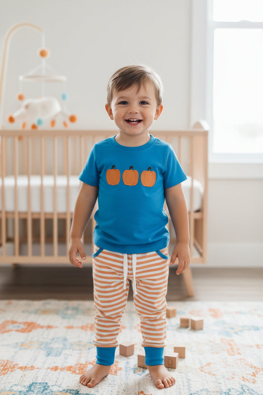 embroidery pumpkin jogger set boys clothes set