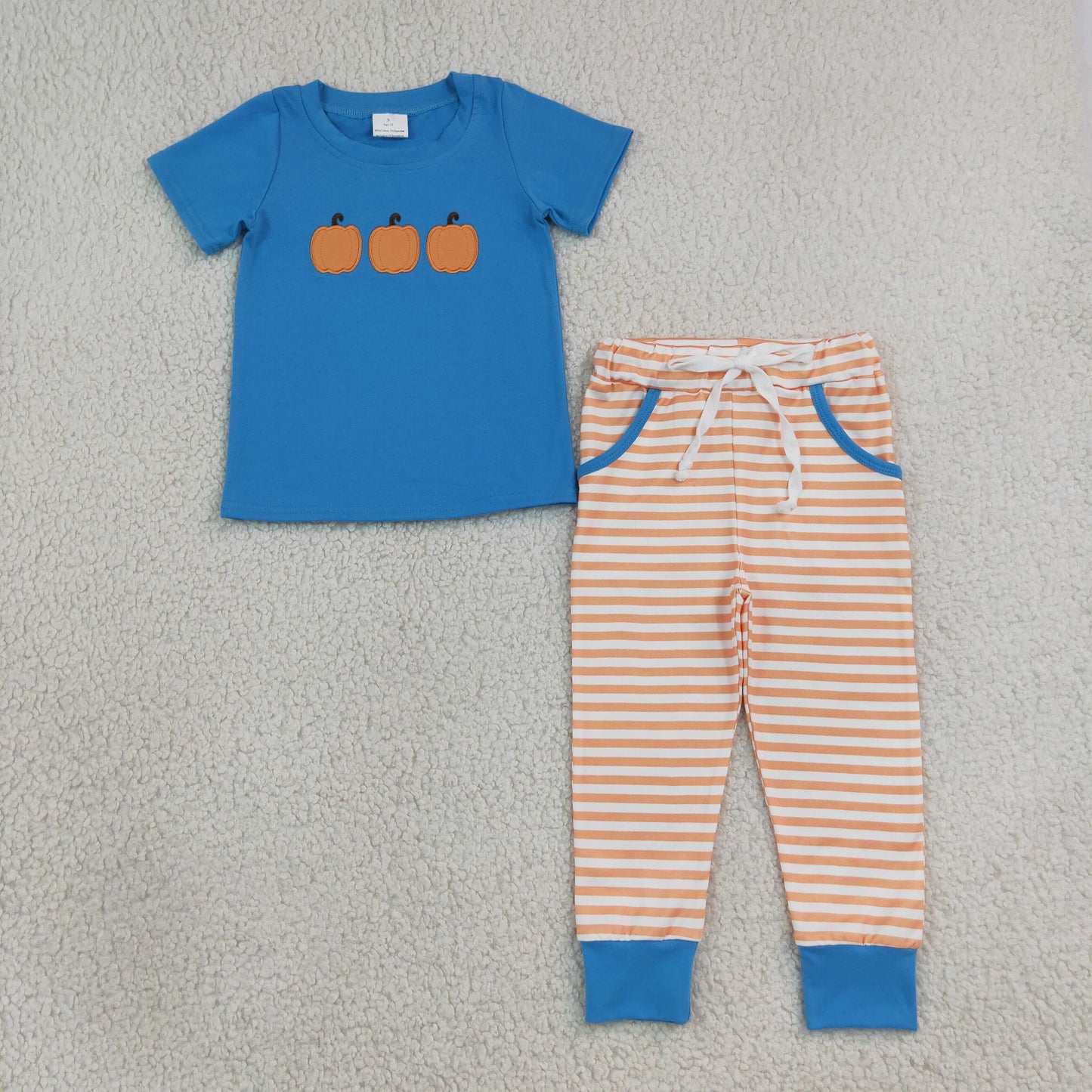 embroidery pumpkin jogger set boys clothes set