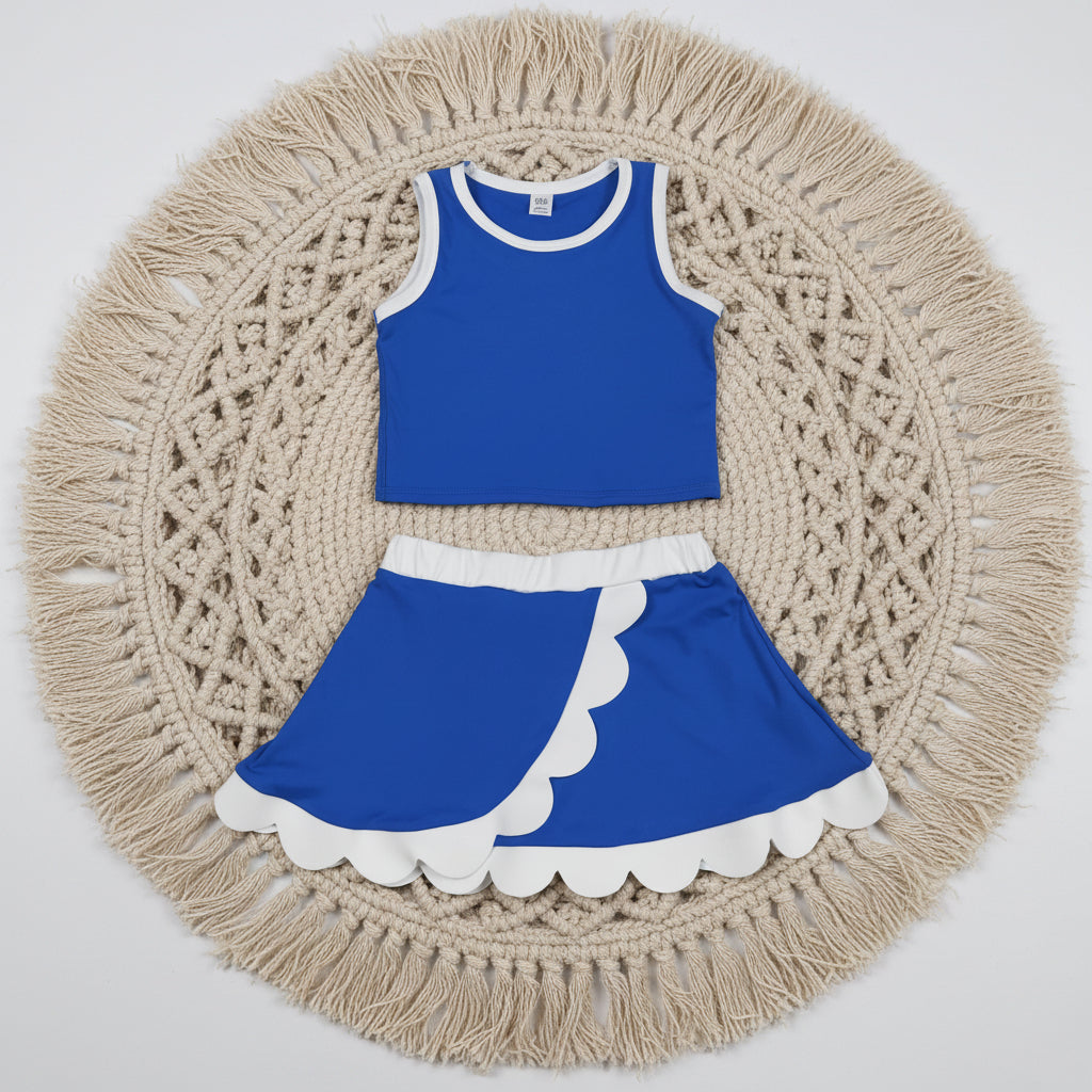 solid royal blue white scallop athletic skort outfit girls clothes