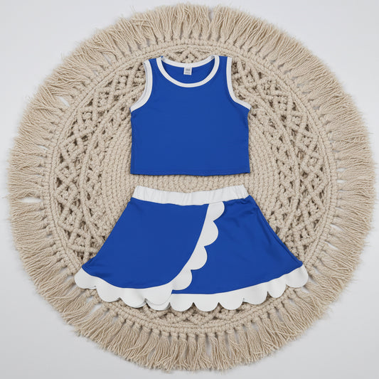 solid royal blue white scallop athletic skort outfit girls clothes