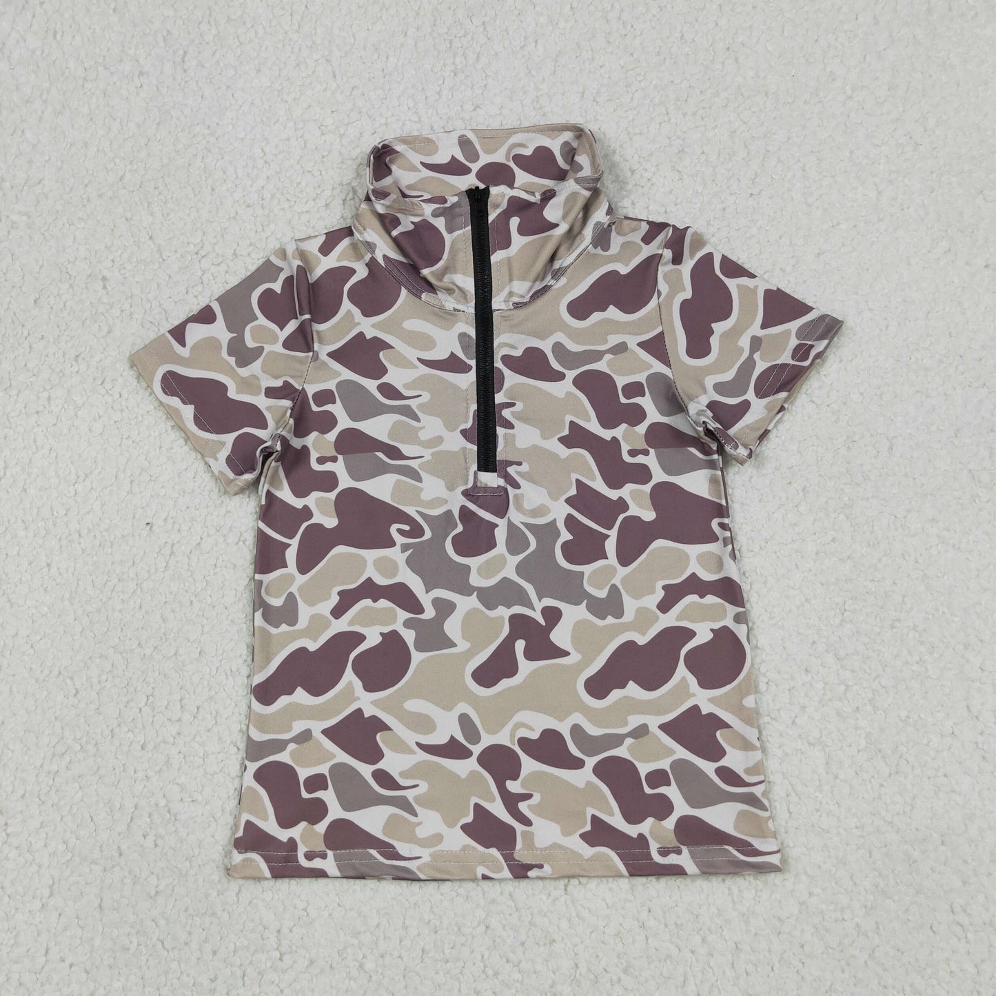 short sleeve camo zip up pullover baby boy top