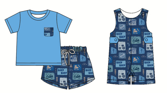 Custom baby boy Engineering Vehicles  rompers set  D 3.25