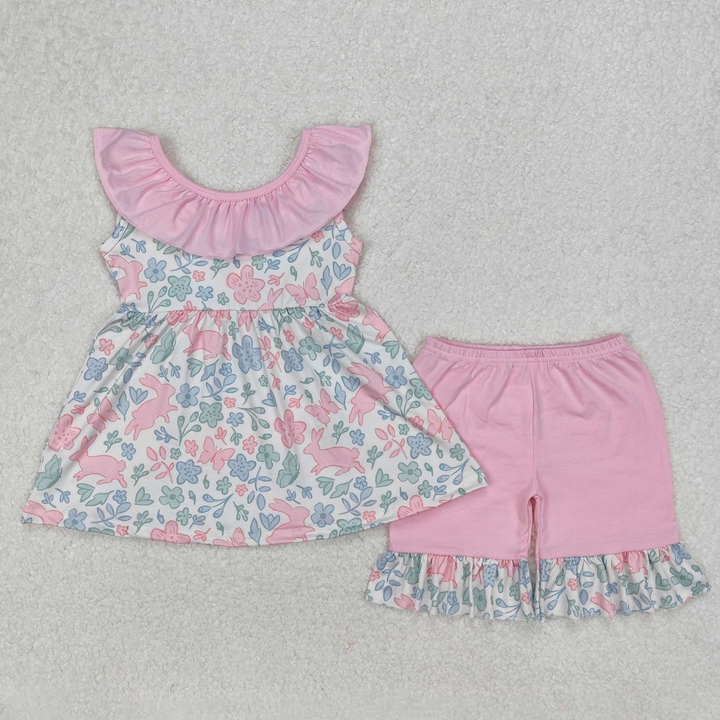 floral pink rabbit print girl easter clothing