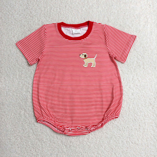 red stripes romper with embroidery dog