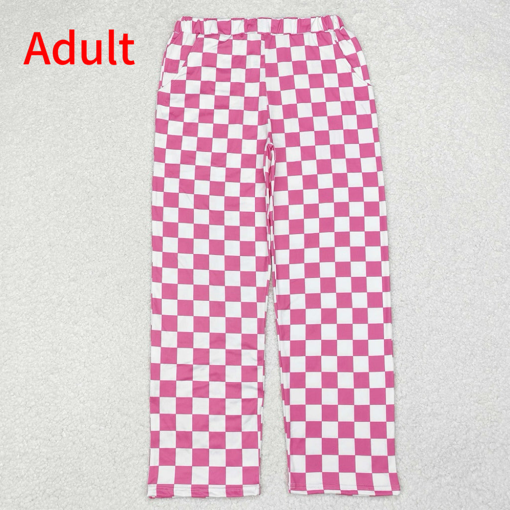 P0648  Adult women pink and white plaid trousers