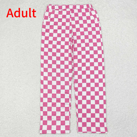 P0648  Adult women pink and white plaid trousers