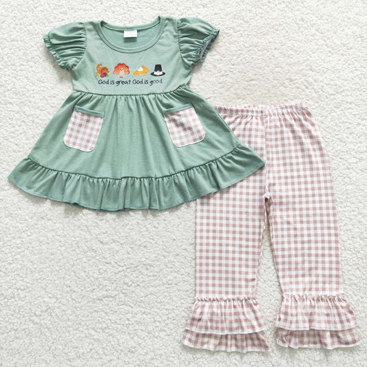 GSPO0827 god is great god is good ruffle pants set