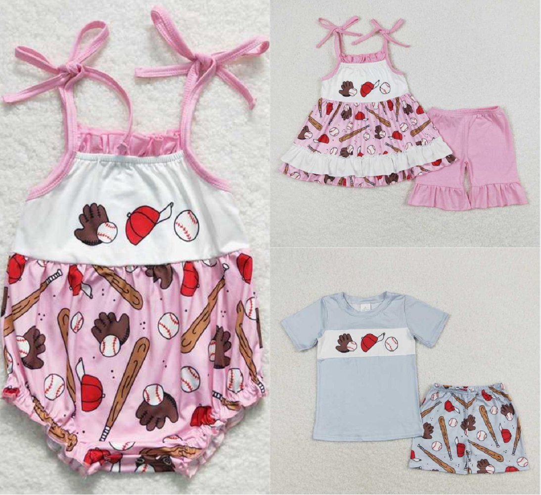 Match Baby Girls Boys Baseball Straps Pink Set Rompers  D 3.27