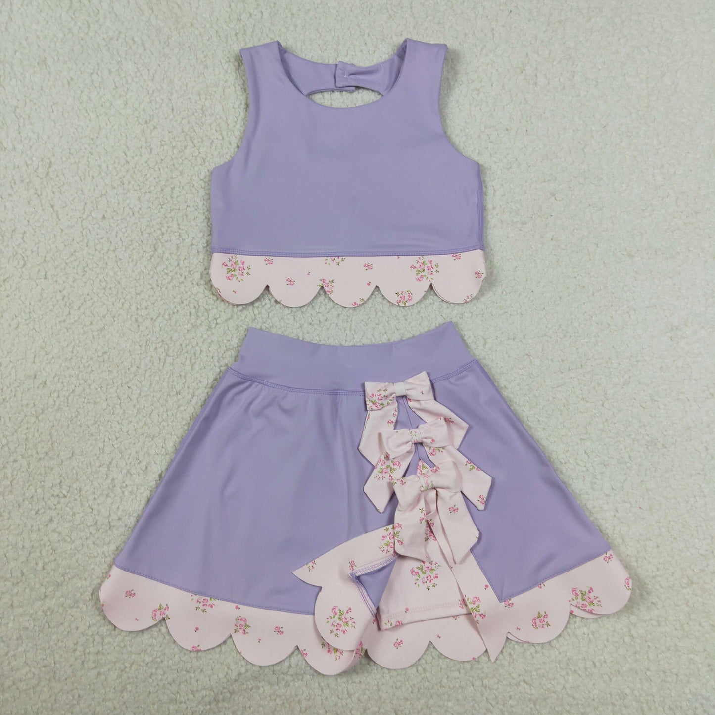 floral coquette purple scallop athletic skort outfit girls clothes