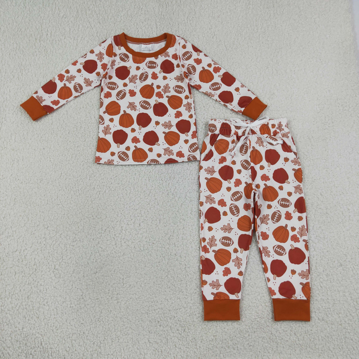 football fall leaf pumpkin boy two pieces pajamas