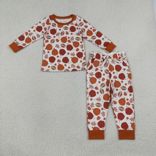 football fall leaf pumpkin boy two pieces pajamas