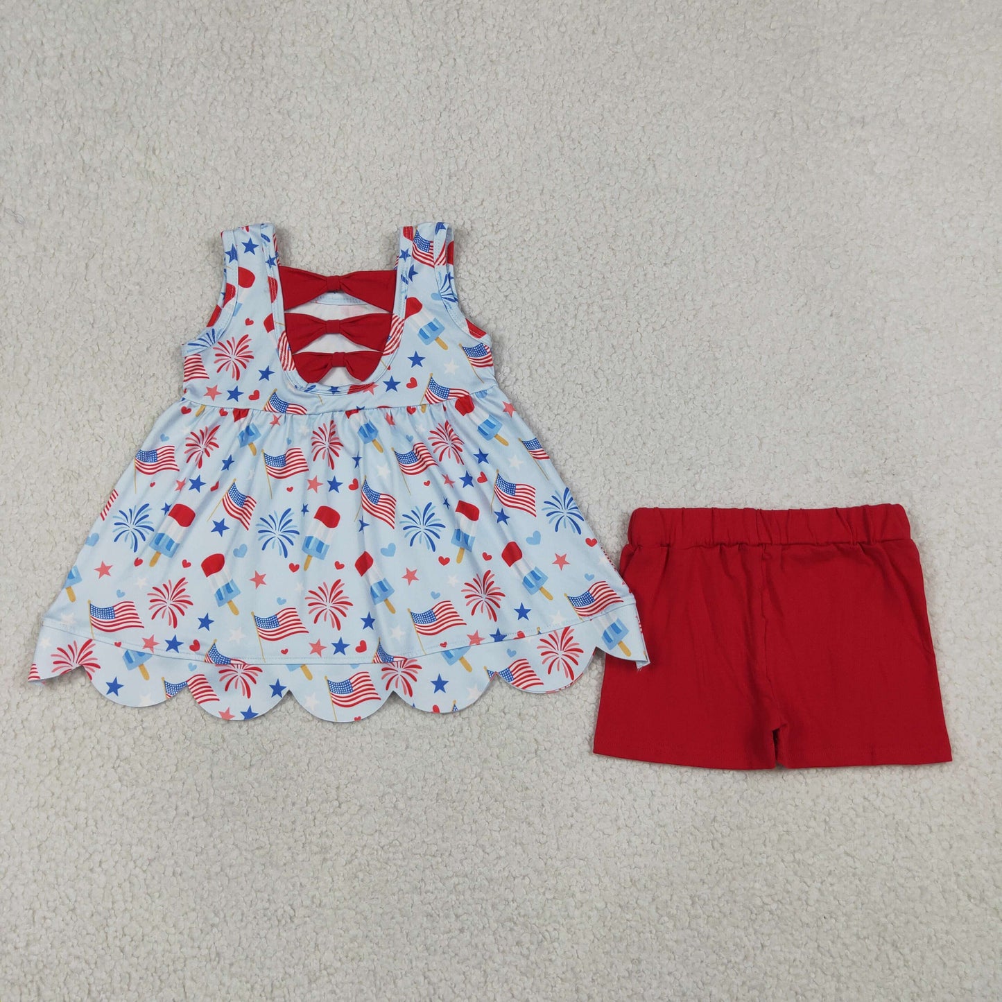 patriotic flag popsicle firework scallop shorts set